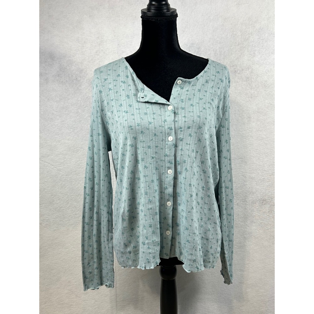Charter Club Intimates Blue Ditsy Floral Cotton Pointelle Henley Top NWT Small